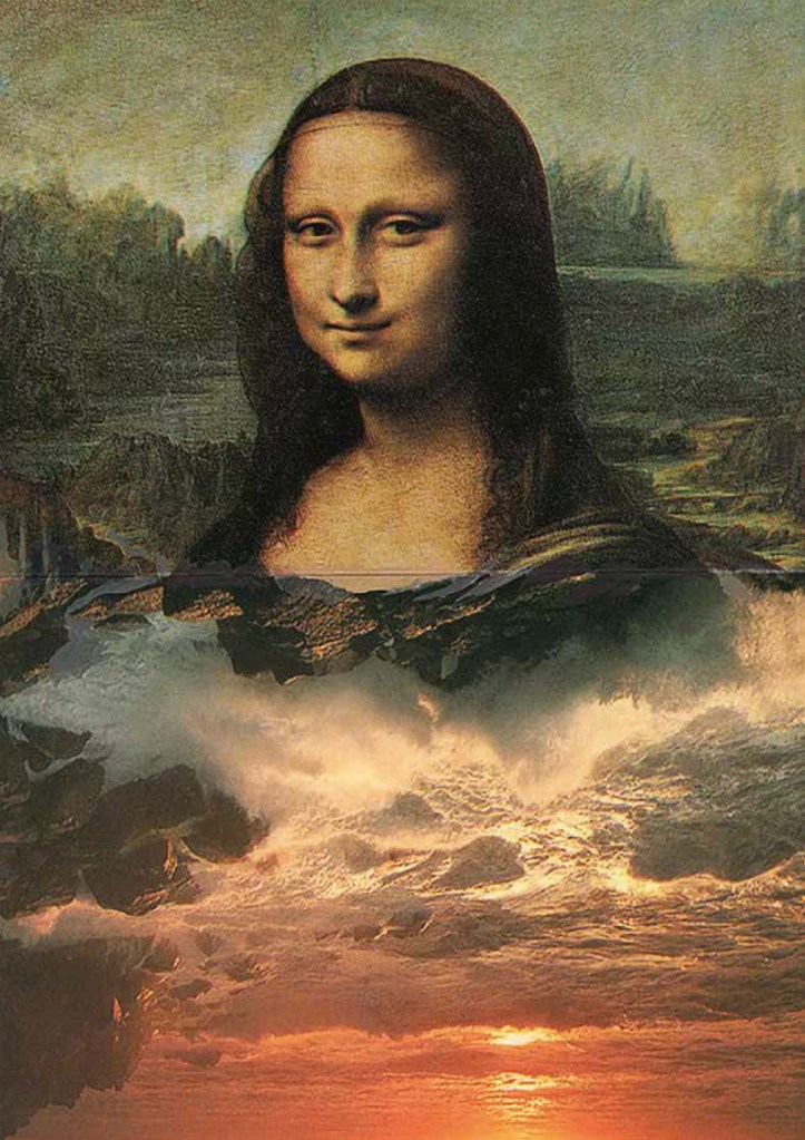 La Joconde revisitée. En bas, se trouve le ciel orange et des vagues à l’envers.